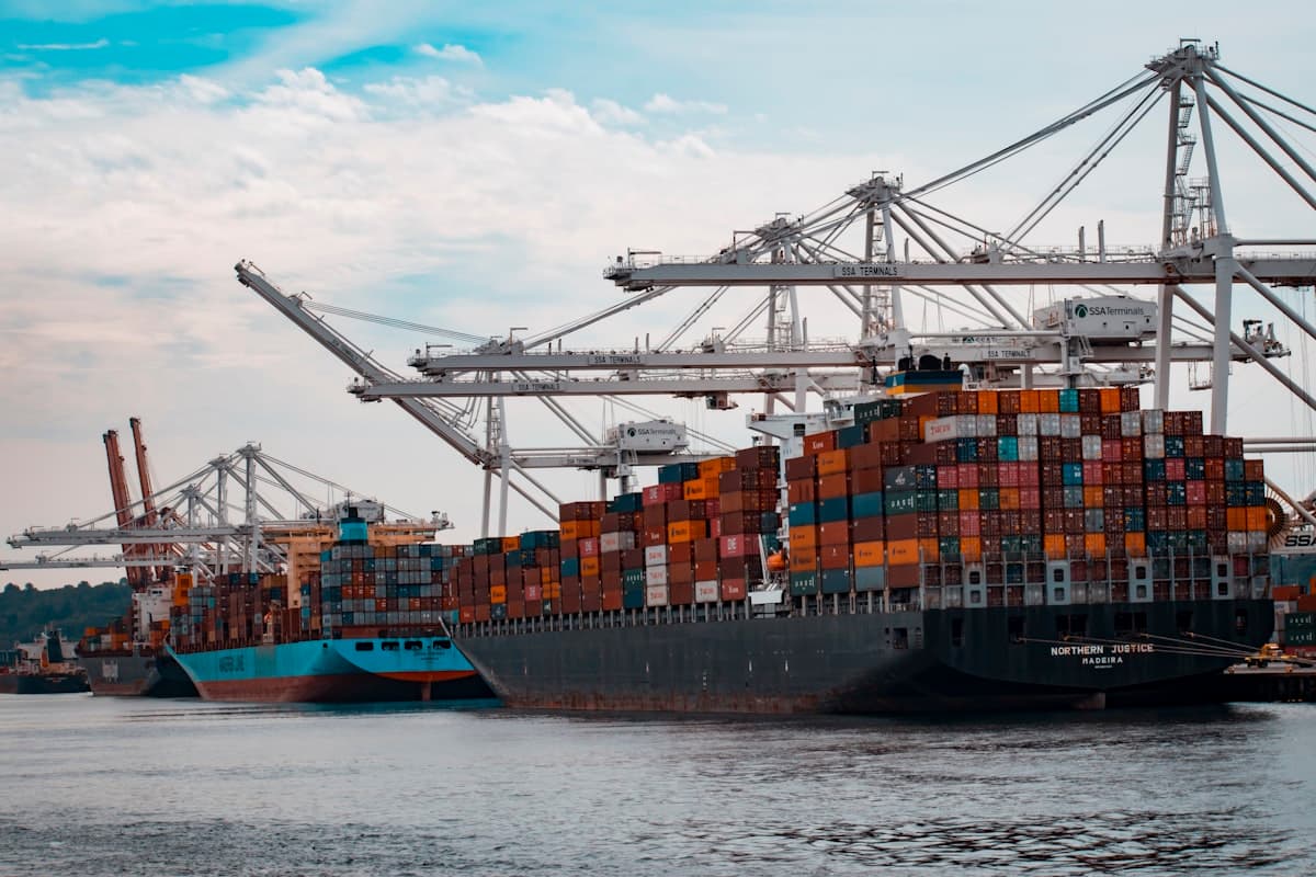 Shipping containers at a supply chain port